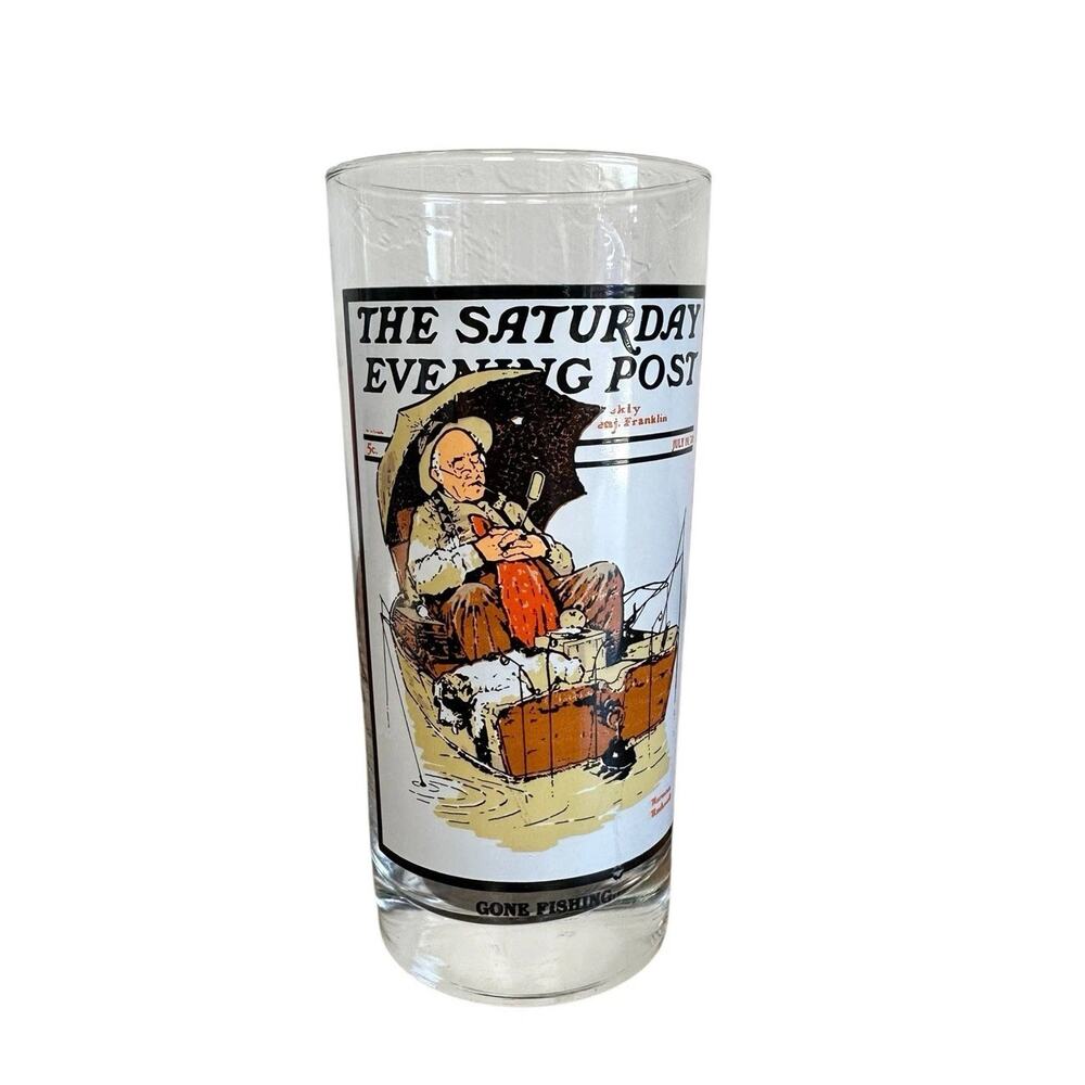 Vintage 1987 Arby's Collector Glass Saturday Evening Post Gone Fishing